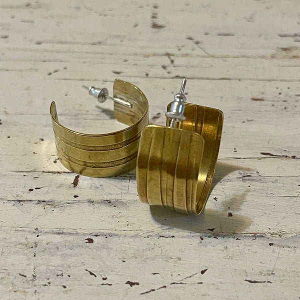 HALF CRESCENT BRASS HOOPS