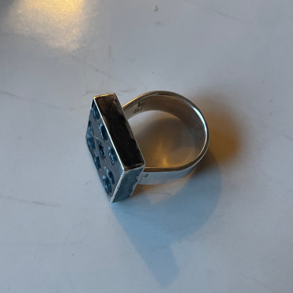 Square indented silver ring