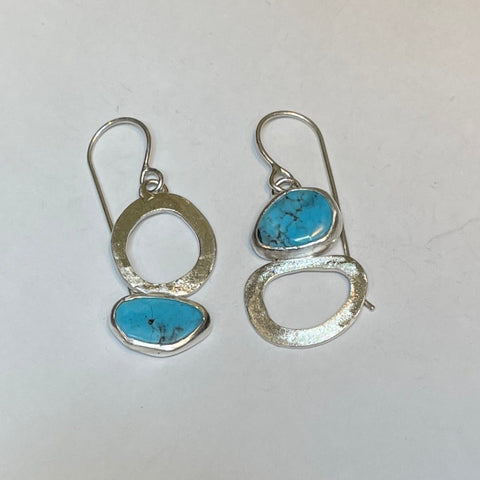 Asymmetrical silver and turquoise earrings