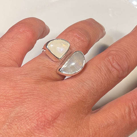 Moonstone asymmetrical silver ring