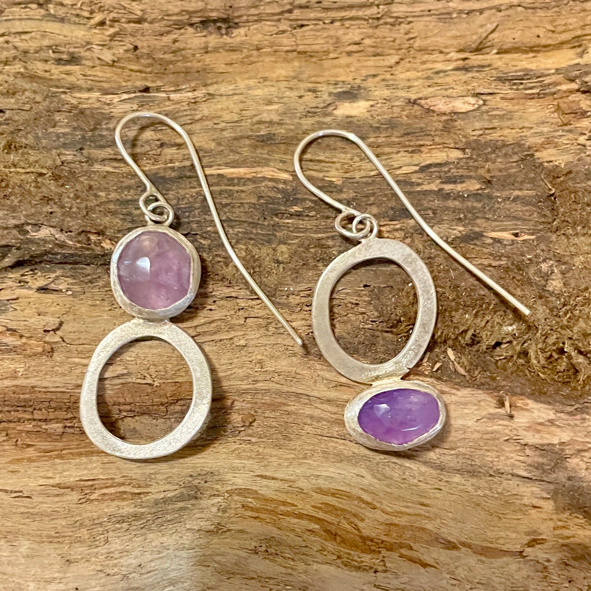 ASYMMETRICAL AMETHYST  SILVER EARRINGS
