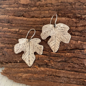 Silver fig leaf earrings