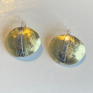 Concave appliqué brass and silver earrings