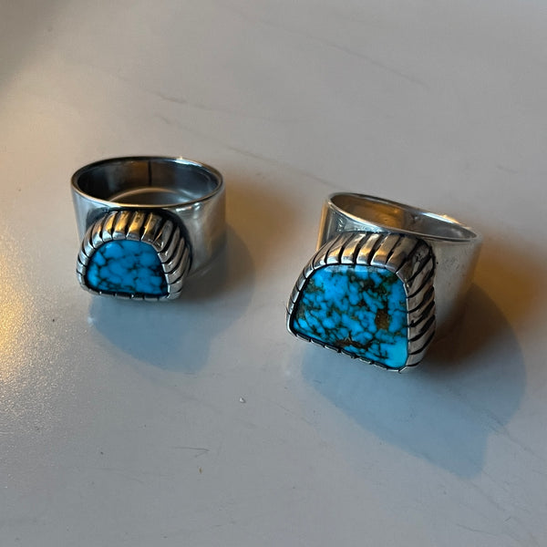 Large turquoise castellated ring