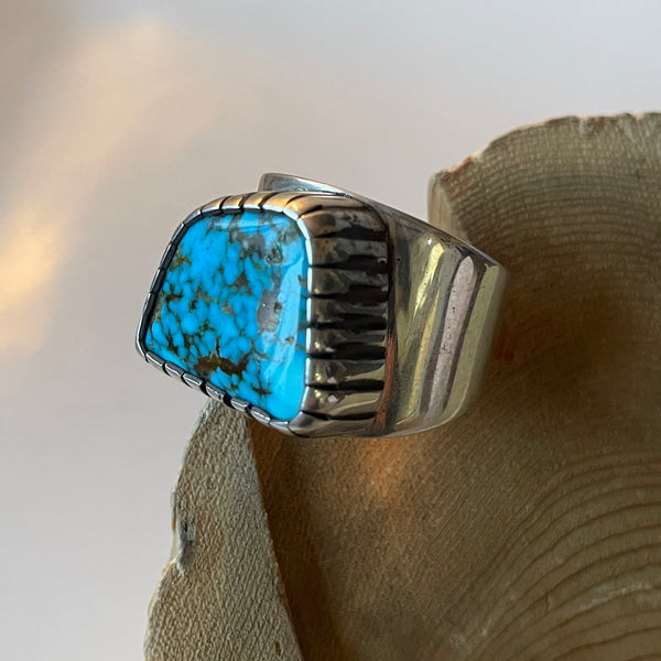 Large turquoise castellated ring