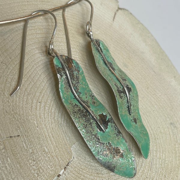 Patina sage leaf earrings