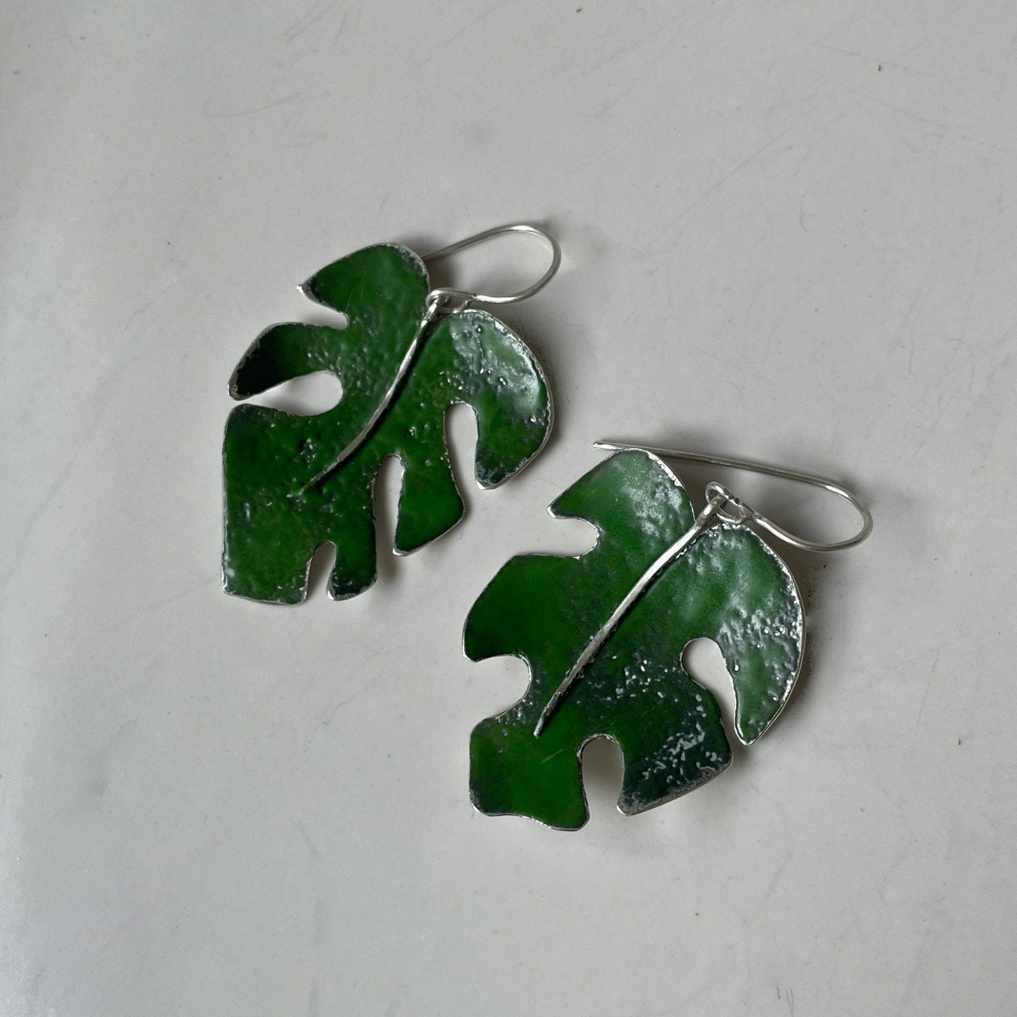 Enamelled Monstera earrings
