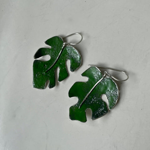 Enamelled Monstera earrings