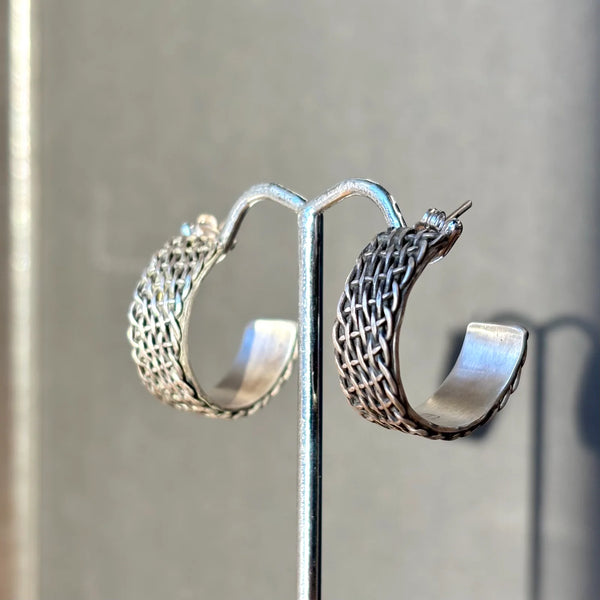 SILVER WITH WEAVED WIRE HOOPS