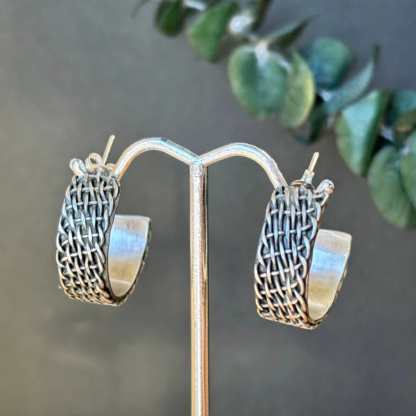 SILVER WITH WEAVED WIRE HOOPS