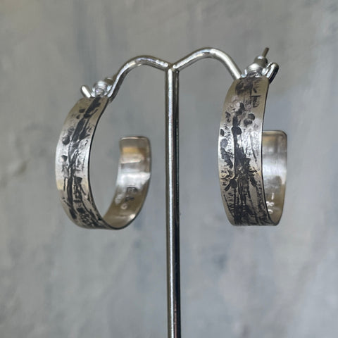 Textured silver hoops