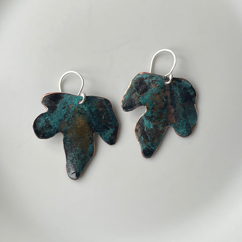 Fig leaf with patina earrings