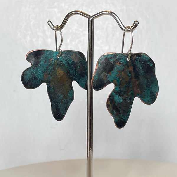 Fig leaf with patina earrings