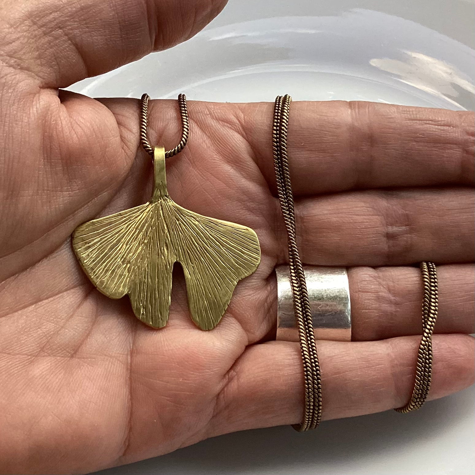 Brass Gingko leaf pendant