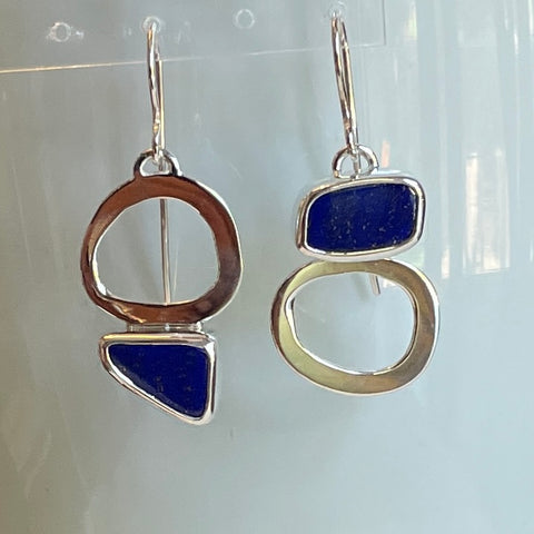 Asymmetrical Lapis Lazuli dangling earrings