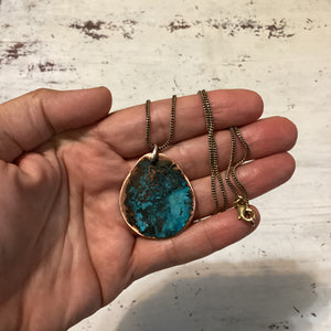 Tear shape copper pendant necklace