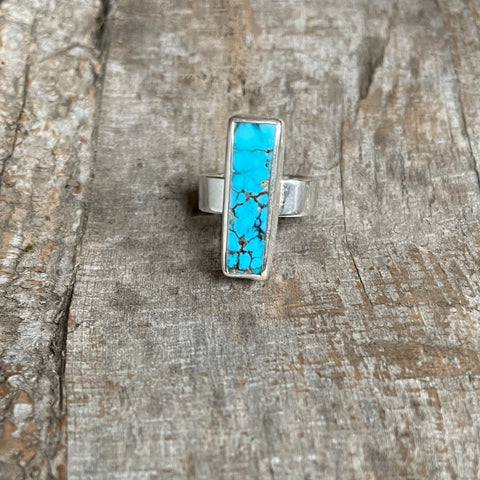Rectangular turquoise and silver ring