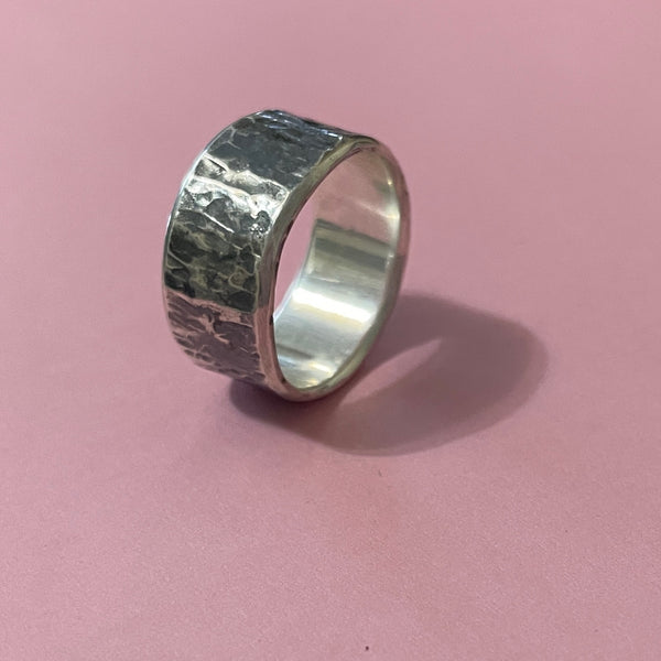 Textured thick silver ring