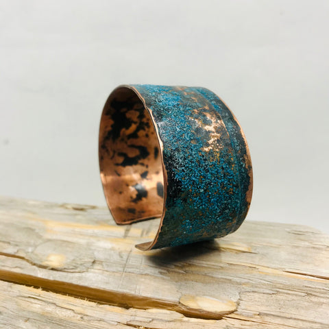 WIDE COPPER CUFF WITH PATINA