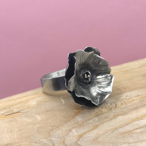 Hollyhock silver ring