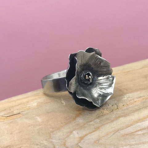 Hollyhock silver ring