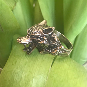 Wolf head silver ring