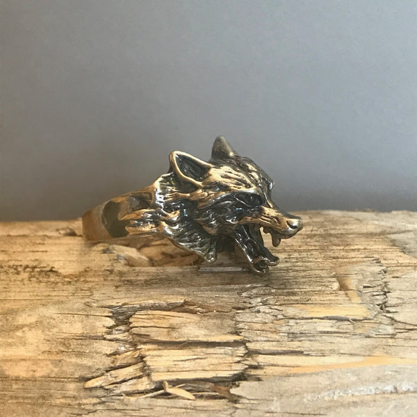 Wolf head silver ring