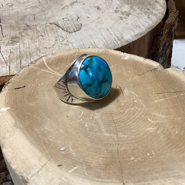 Round silver and turquoise ring