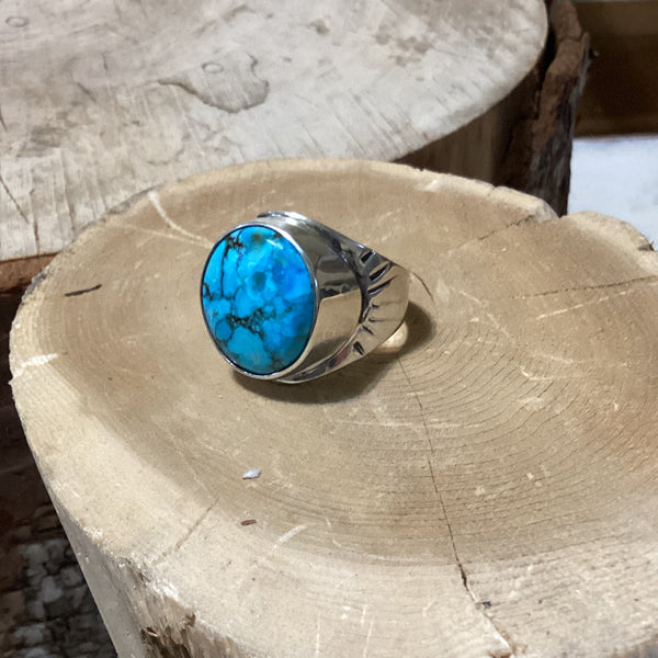 Round silver and turquoise ring